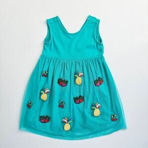 Hanna Andersson Turquoise Tulle Fruit Dress Size 5 110 cm